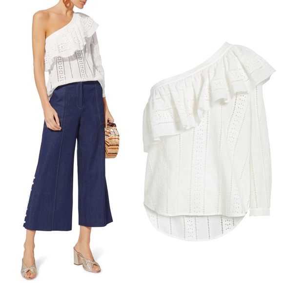 Veronica Beard Tops - VERONICA BEARD Cruz White Eyelet Ruffle Cotton Top